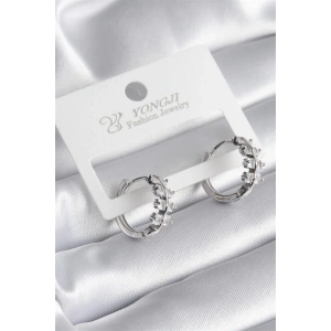 Pirinç Gümüş Renk Zirkon Taşlı Kadın Küpe