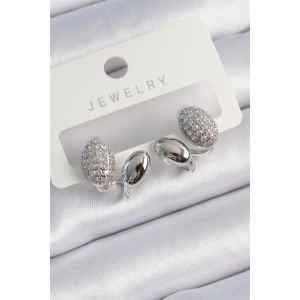 Pirinç Gümüş Renk Zirkon Taşlı Kadın Küpe