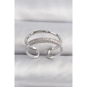 Pirinç Gümüş Renk Zirkon Taşlı Kadın Yüzük