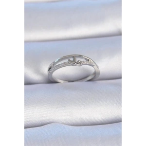 Pirinç Gümüş Renk Zirkon Taşlı Kalp Model Kadın Yüzük