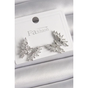 Pirinç Gümüş Renk Zirkon Taşlı Kelebek Model Kadın Küpe