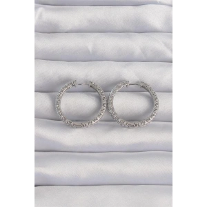 Pirinç Gümüş Renk Zirkon Taşlı Motifli Halka Küpe