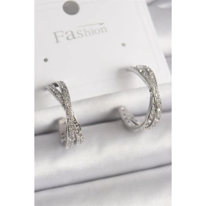 Pirinç Gümüş Renk Zirkon Taşlı Sarmal Halka Model Kadın Küpe