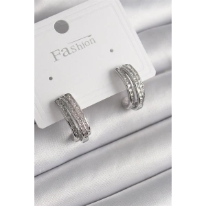 Pirinç Gümüş Renk Zirkon Taşlı Yarım Halka Model Kadın Küpe