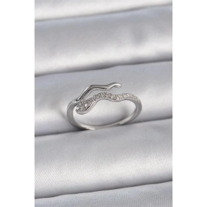 Pirinç Gümüş Renk Zirkon Taşlı Yılan Ayarlanabilir Model Kadın Yüzük