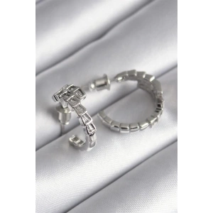 Pirinç Gümüş Renk Zirkon Taşlı Yılan Model Kadın Küpe