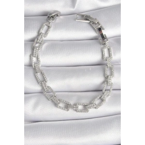 Pirinç Gümüş Renk Zirkon Taşlı Zincir Model VIP Seri Kadın Bileklik