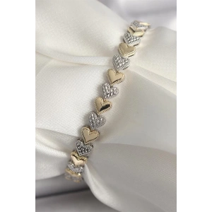 Pirinç Mix Renk Zirkon Taşlı Kalp Model VIP Seri Kadın Bileklik