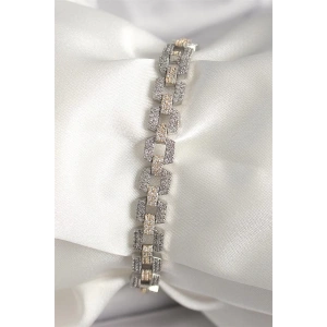 Pirinç Mix Renk Zirkon Taşlı Zincir Model VIP Seri Kadın Bileklik