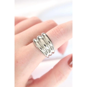 Silver Renk Ayarlanabilir Çizgili Bombe Yüzük