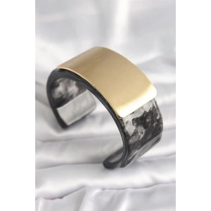 Siyah Mermer Desen Akrilik Plastik Gol Dikdörtgen Plaka Model Vingtage Kadın Bilezik