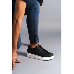 SLW151 Boost Bağcıklı Cilt Erkek Günlük Sneaker Ayakkabı CBT - Siyah