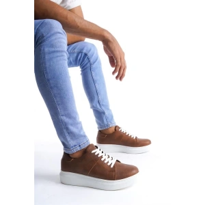 SLW151 Boost Bağcıklı Cilt Erkek Günlük Sneaker Ayakkabı CBT - Taba