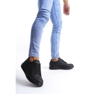 SLW151 Boost Bağcıklı Cilt Erkek Günlük Sneaker Ayakkabı CST - Siyah