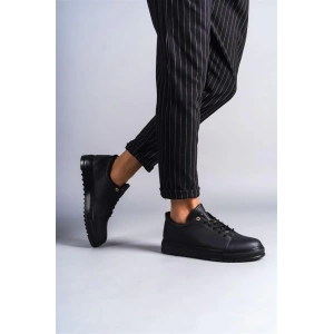 SLW152 Cool Bağcıklı Cilt Erkek Günlük Spor Klasik Ayakkabı CST - Siyah