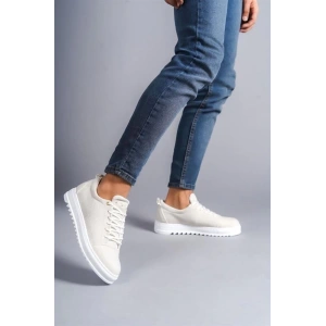 SLW152 Cool Bağcıklı Keten Erkek Günlük Spor Klasik Ayakkabı KBT - Beyaz
