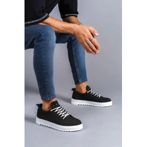 SLW152 Cool Bağcıklı Keten Erkek Günlük Spor Klasik Ayakkabı KBT - Siyah