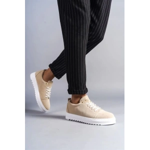 SLW152 Cool Bağcıklı Süet Erkek Günlük Spor Klasik Ayakkabı SBT - Krem