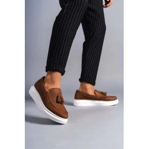 SLW154 Blaze Bağcıksız Püsküllü Cilt Erkek Günlük Spor Klasik Ayakkabı CBT - Taba