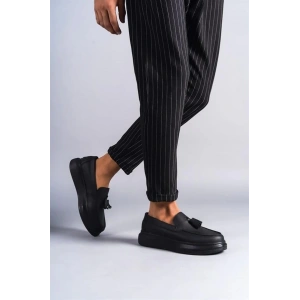 SLW154 Blaze Bağcıksız Püsküllü Cilt Erkek Günlük Spor Klasik Ayakkabı CST - Siyah