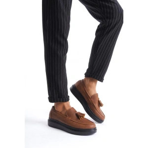 SLW154 Blaze Bağcıksız Püsküllü Cilt Erkek Günlük Spor Klasik Ayakkabı CST - Taba