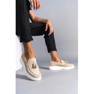 SLW154 Blaze Bağcıksız Püsküllü Süet Erkek Günlük Spor Klasik Ayakkabı SBT - Krem