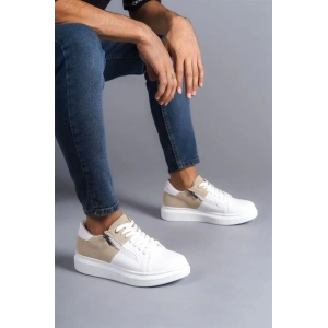 SLW155 Warrior Bağcıklı ve Fermuarlı Cilt Süet Erkek Günlük Sneaker Ayakkabı CSBT - Beyaz/Krem