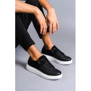 SLW155 Warrior Bağcıklı ve Fermuarlı Cilt Süet Erkek Günlük Sneaker Ayakkabı CSBT - Siyah