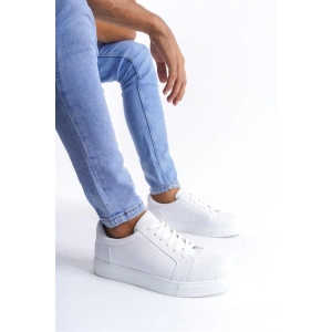 SLW165 Elite Bağcıklı Cilt Erkek Günlük Sneaker Ayakkabı CBT - Beyaz