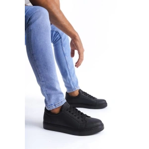 SLW165 Elite Bağcıklı Cilt Erkek Günlük Sneaker Ayakkabı CST - Siyah