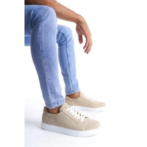 SLW165 Elite Bağcıklı Süet Erkek Günlük Sneaker Ayakkabı SBT - Krem