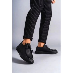 SLW170 Tornado Bağcıklı Cilt Erkek Günlük Spor Klasik Ayakkabı CST - Siyah