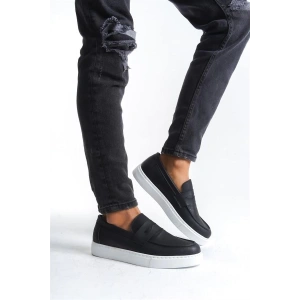 SLW180 Estilo X Bağcıksız Cilt Erkek Günlük Spor Klasik Ayakkabı CBT - Siyah