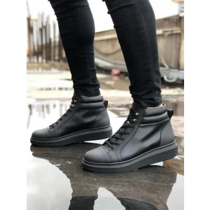 SLW202 Toronto Bağcıklı Cilt Erkek Spor Bot ST - Siyah