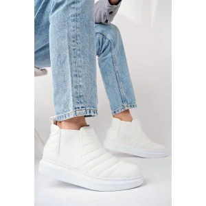 SLW205 Boston Bağcıksız Cilt Erkek Spor Bot BT - Beyaz