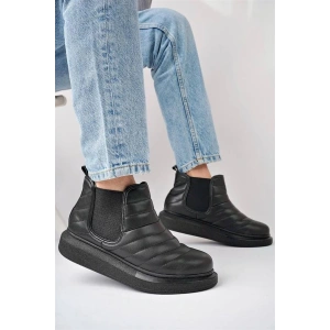 SLW205 Boston Bağcıksız Cilt Erkek Spor Bot ST - Siyah