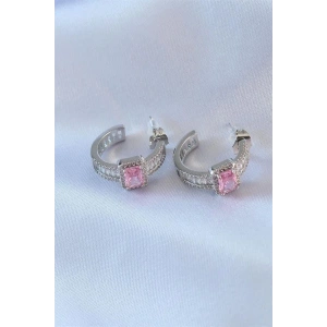 VIP Seri Gümüş Renk Yarım Halka Model Zirkon Taşlı Pirinç Kadın Küpe