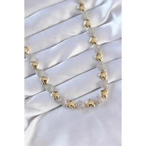 Vip Seri Pirinç Çift Renk Zirkon Taşlı Kalp Tasarımlı Kolye