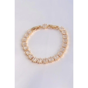 Vip Seri Pirinç Zirkon Taşlı Gold Renk Kare Su Yolu Model Bileklik