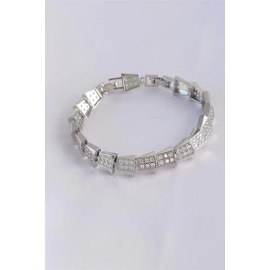 Vip Seri Pirinç Zirkon Taşlı Gümüş Renk Geometrik Bileklik
