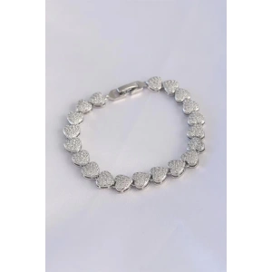 Vip Seri Pirinç Zirkon Taşlı Gümüş Renk Kalp Model Bileklik