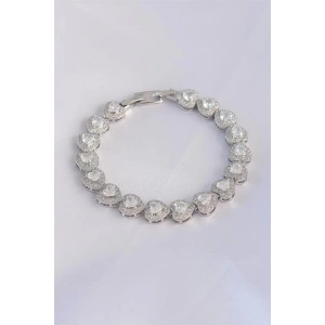 Vip Seri Pirinç Zirkon Taşlı Gümüş Renk Kalp Model Bileklik