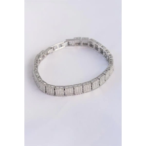 Vip Seri Pirinç Zirkon Taşlı Gümüş Renk Kare Su Yolu Model Bileklik