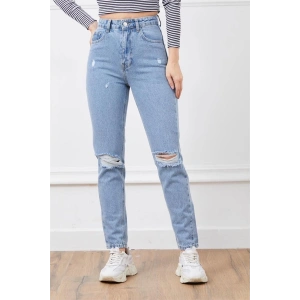 Yüksek bel yırtmaçlı mom jean pantolon