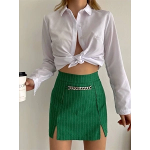 Zincir detaylı çizgili şort etek