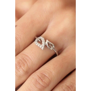 Zirkon Taşlı Yaprak Model Ayarlanabilir Kadın Yüzük