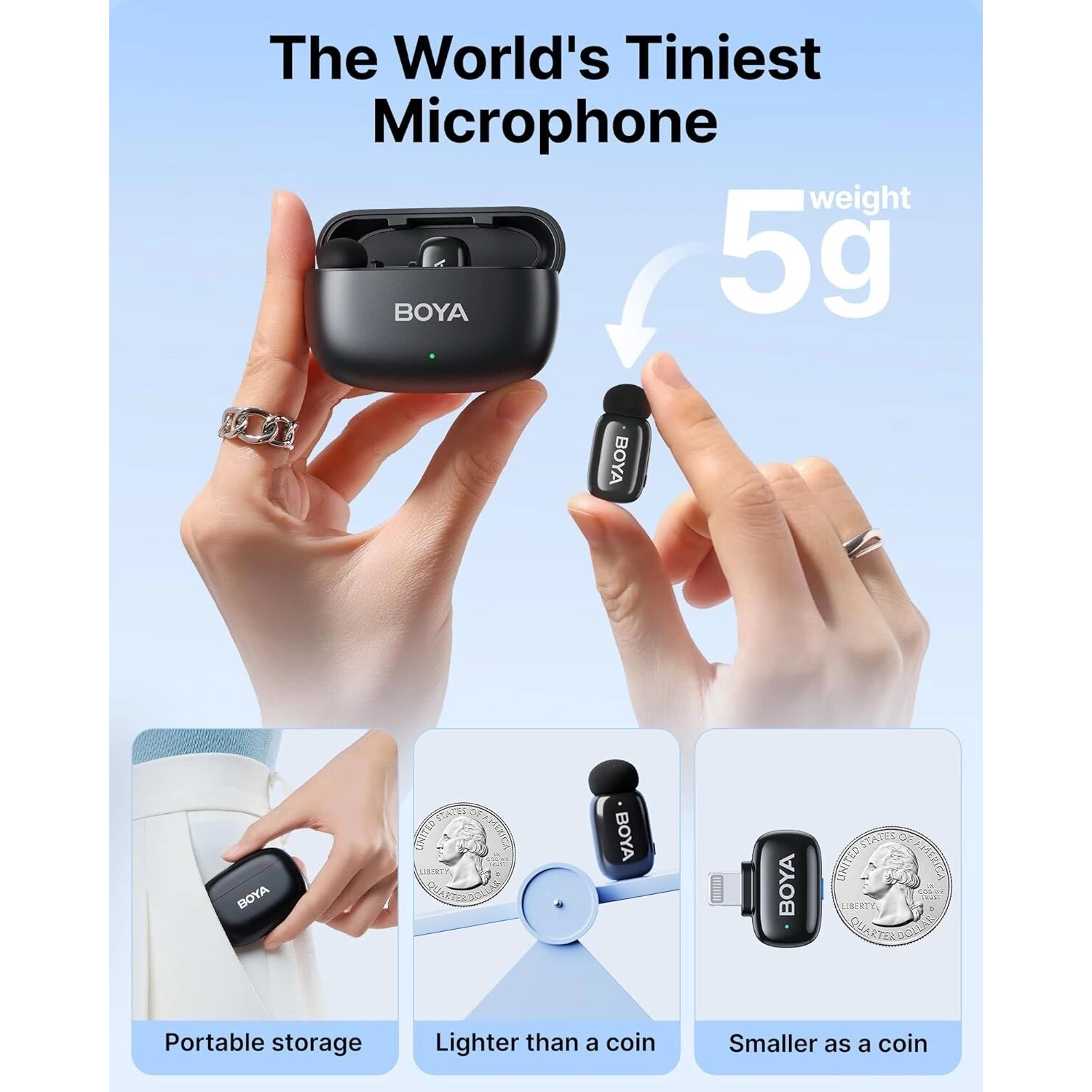 Boya Mini-15 (2TX+1RX+CC) iphone-ipad için Gürültü Engelleyicili Kablosuz Yaka Mikrofonu Lightning Device