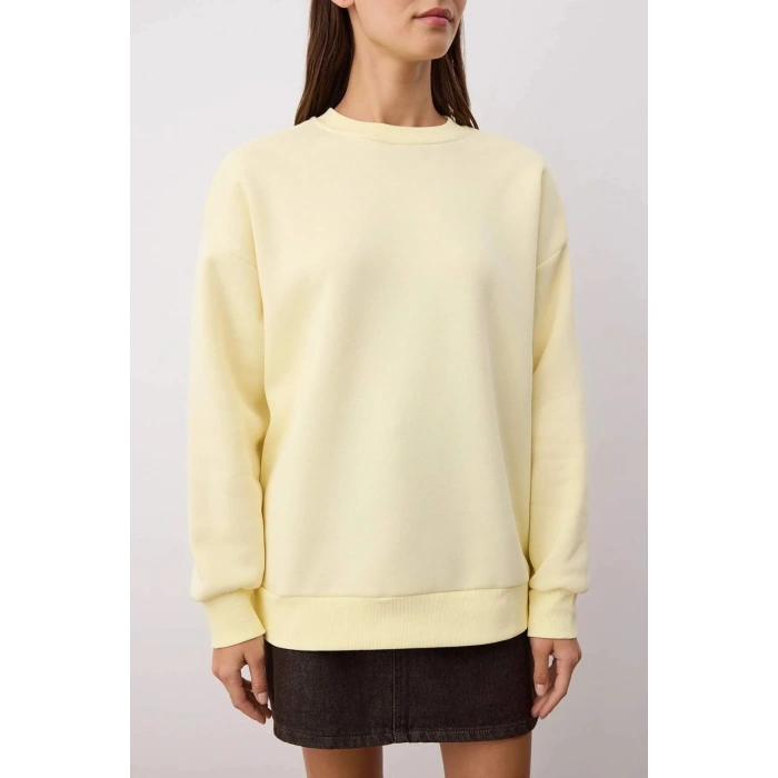 3 iplik şardonlu bisiklet yaka sweatshirt sarı