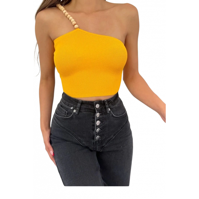 Ahşap Boncuk Detaylı  Bluz-TURUNCU