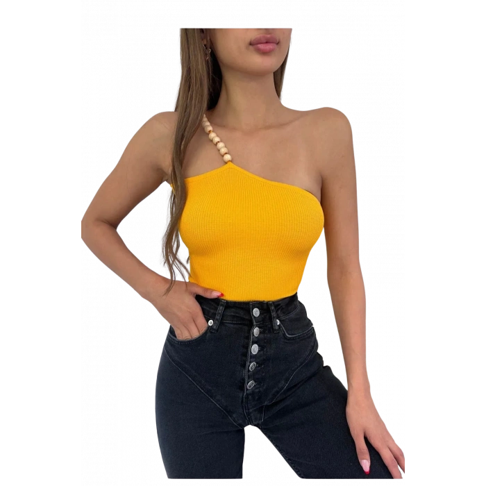 Ahşap Boncuk Detaylı  Bluz-TURUNCU